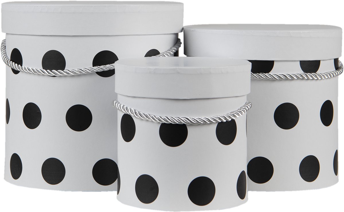 Clayre & Eef Hoedendoos Set van 3 Ø 18x17 cm Wit Zwart Karton Stippen Opbergdoos