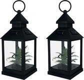 Tuinverlichting – 2x Tuinlampen op zonne-energie met LED – Tuindecoratie/accessoires met automatisch schakelaar – Buiten verlichting – Tuinverlichting met plant - Zwart – Warm wit