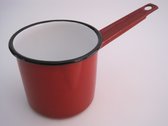 Emaille steelpan met schenktuitje - Ø 11 cm - 0,75 liter - rood gespikkeld