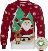Foute Kersttrui Dames & Heren - Christmas Sweater "Kerstman en Lief Rendier" - 100% Biologisch Katoen - Kerst trui Mannen & Vrouwen Maat S