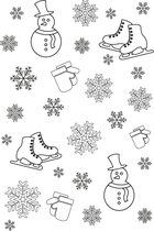 Winter raamstickervel XL herbruikbaar - Decoratie winter - Raamsticker - Winter - Schaatsen - Sneeuwpop - Handschoenen - Wit