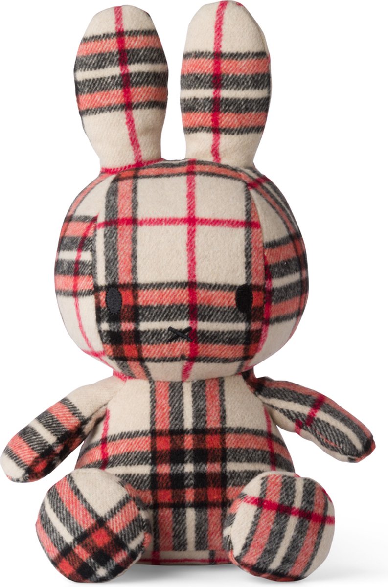 Bon Ton Toys Nijntje Knuffel - 33 cm - Kraamcadeau voor Jongens en Meisjes - Babyshower Cadeau - Ruit - Beige - Rood