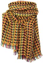 Sjaal herfst/winter extra dik met veel kleuren in blokjesprint 190x50cm geel