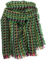Sjaal herfst/winter extra dik met veel kleuren in blokjesprint 190x50cm groen