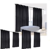 Relaxdays 6 x verduisterende gordijnen - zwart - kant en klaar - gordijn set - 175x135 cm