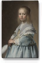 Portret van een meisje in het blauw - Johannes Cornelisz. Verspronck - 19,5 x 30 cm - Niet van echt te onderscheiden schilderijtje op hout - Mooier dan een print op canvas - Laqueprint.