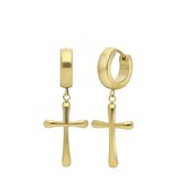 Lucardi - Heren Goldplated oorringen met hanger kruis - Oorbellen - Cadeau - Staal - Goudkleurig