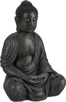Relaxdays boeddha beeld - 70 cm hoog - tuindecoratie - tuinbeeld - Boeddhabeeld - zittend - donkergrijs