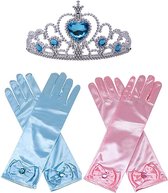 Het Betere Merk - Voor bij je prinsessenjurk meisje - Speelgoed - Prinsessen Verkleedkleding - Prinsessen Handschoenen - Tiara - Roze - Blauw