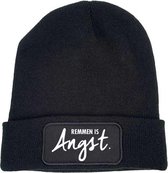 Muts Zwart – Remmen is angst. | Foute apres ski outfit | kleding | verkleedkleren | wintersport beanie | wintersport dames en heren