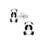 Joy|S - Zilveren Panda oorbellen - 6 x 8 mm - zwart wit
