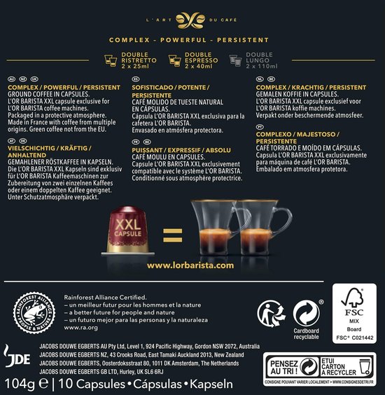 L'OR BARISTA XXL Double Barista Selection Koffiecups - Intensiteit