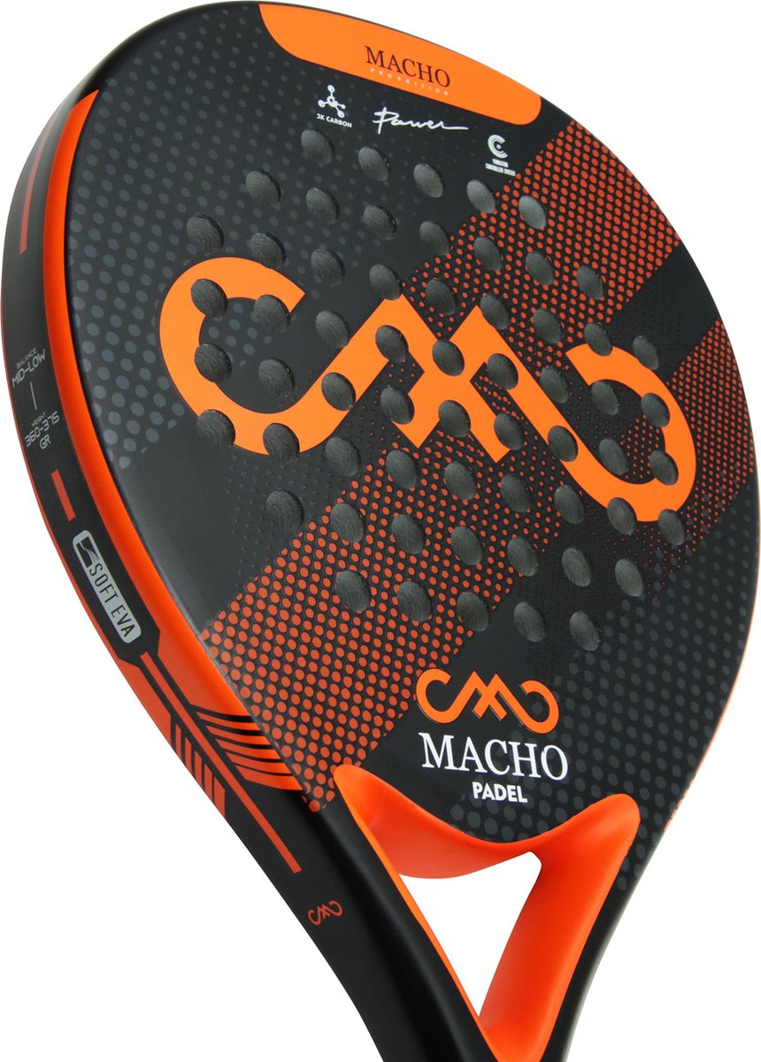Macho Padel Racket Macho Pro Edition - Padelrackets - Padelgrip - 3K Carbon - Oranje ...