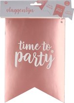Time To Party Vlaggenlijn - Slinger - Shiny Roze - Verjaardag - Feest - Herbruikbaar - 4 Meter