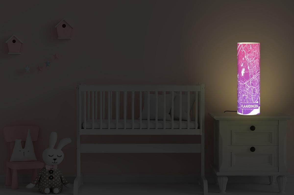 Lamp - Nachtlampje - Tafellamp slaapkamer - Stadskaart - Vlaardingen - Paars - Roze - 70 cm hoog - Ø22.3 cm - Inclusief LED lamp - Plattegrond