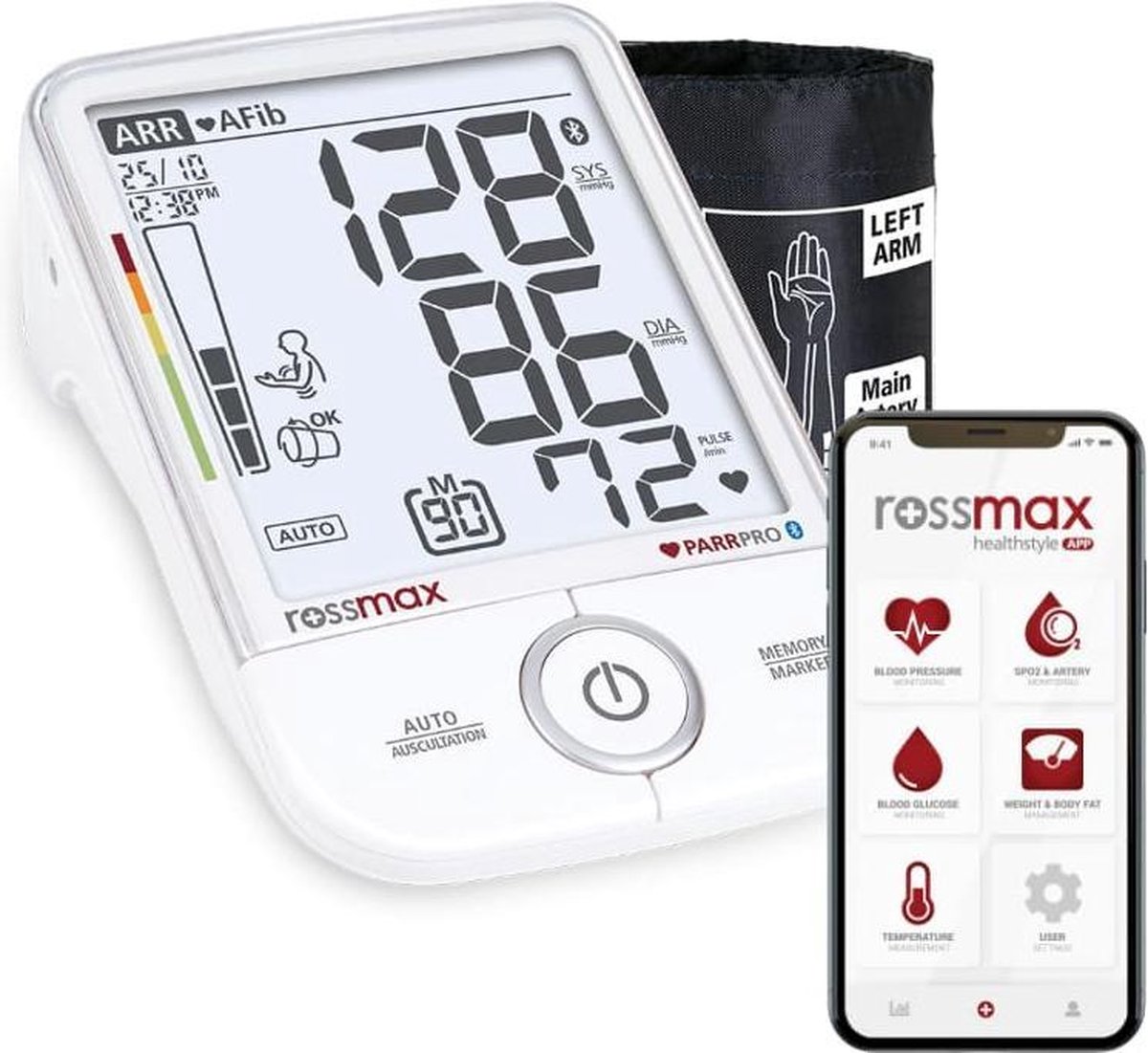 Meetapparatuur Rossmax X9 BT Professionele Bloeddrukmeters Bovenarm