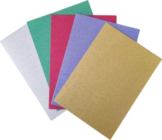 Glitter karton | A4 formaat | Dik glitter papier | 10 vellen | 5 kleuren |  Knutselen |... | bol.com