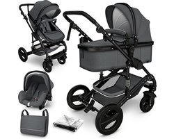 Kinderwagen 3 in 1 - inclusief accessoires - Antraciet/Zwart