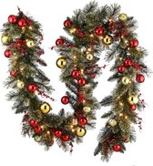 Kerstslinger | 274 cm | 70 LED's | Met kerstballen | Rood/ goud | Op batterijen | 31DAFG09BL