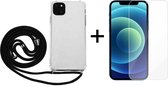iPhone 13 hoesje met koord transparant shock proof case - 1x iPhone 13 screenprotector