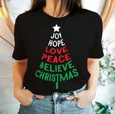 Kerst T-Shirt - Joy Hope Love - Zwart maat L