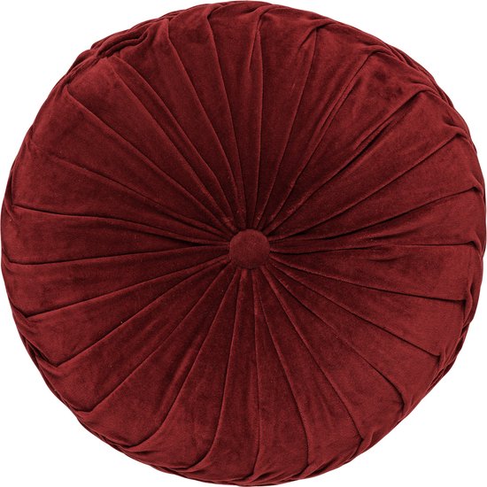 Dutch Decor - KAJA - sierkussen Ø40 cm - rond - velvet - Merlot - rood