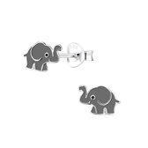 Joy|S - Zilveren olifant oorbellen - 9 x 6 mm - grijs