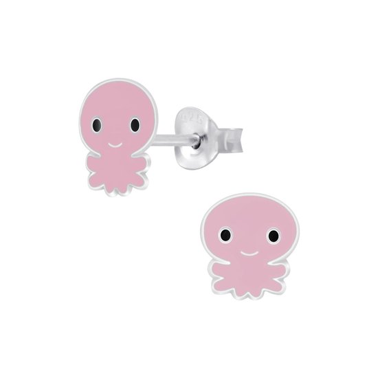 Joy|S - Zilveren octopus oorbellen - roze
