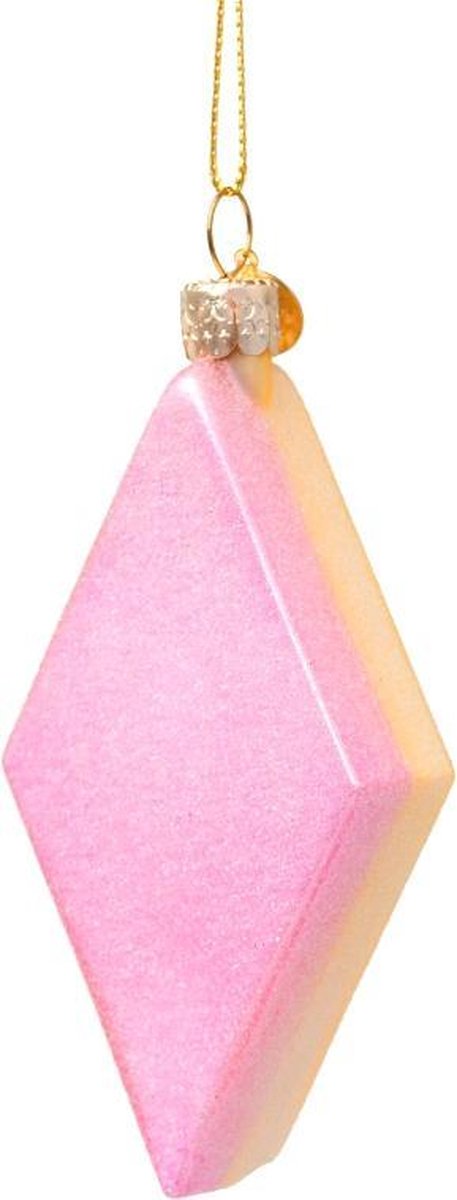 Vondels - Roze en geel spekje - Glazen kerstdecoratie - Kerstbal - h9cm