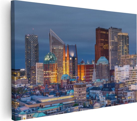 Artaza Canvas Schilderij Den Haag Skyline met Wolkenkrabbers - 30x20 - Klein - Foto Op Canvas - Canvas Print