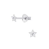 Joy|S - Zilveren mini ster oorbellen - 4 mm - wit kristal - voor kinderen