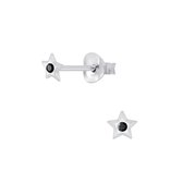 Joy|S - Zilveren mini ster oorbellen - 4 mm - zwart kristal - voor kinderen