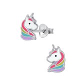 Joy|S - Zilveren multicolor eenhoorn oorbellen - unicorn oorknoppen