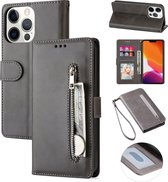 Luxe Telefoonhoesje voor Apple iPhone 13 Pro Max | Hoogwaardig Leren Bookcase | Lederen Wallet Case | Pasjeshouder | Grijs