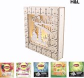 H&L houten Adventskalender gevuld met Lipton thee - 24 theezakjes - kerstcadeau - feestdagen - kerst - LED verlichting