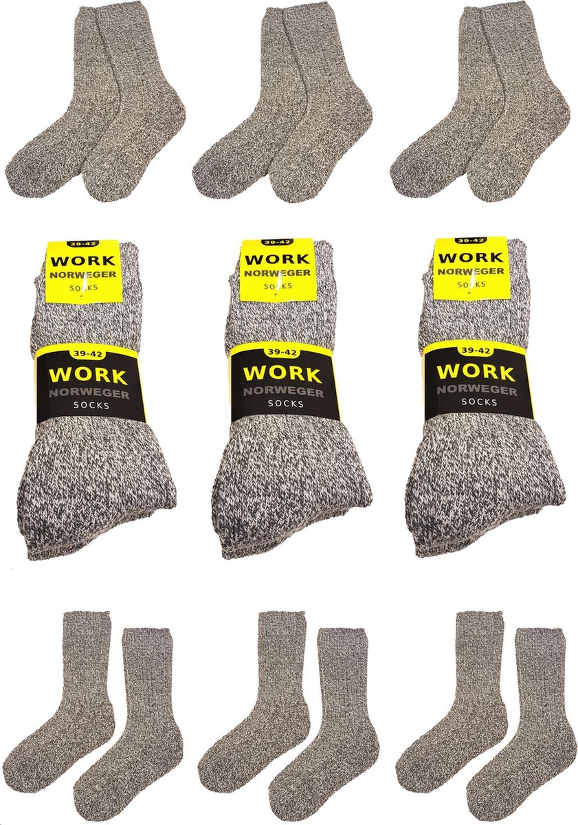 Work Noorse wollen werksokken 6 paar grijs maat 47/50