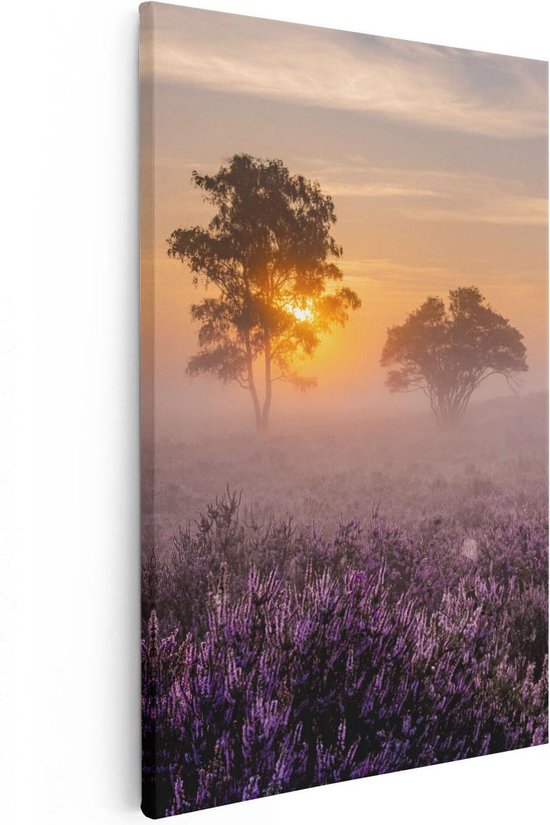 Artaza Canvas Schilderij Weide in de Veluwe bij Zonsondergang - 20x30 - Klein - Foto Op Canvas - Canvas Print