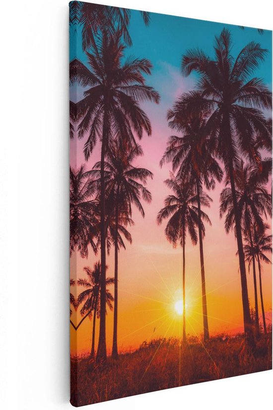 Artaza Canvas Schilderij Palmbomen op het Strand bij Zonsondergang - 20x30 - Klein - Foto Op Canvas - Canvas Print