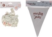 Veertig / 40 Jaar Vlaggenlijn en Ballonnen Pakket - Wit / Rosé Goud - Papier / Rubber - Verjaardag - 2 Delig