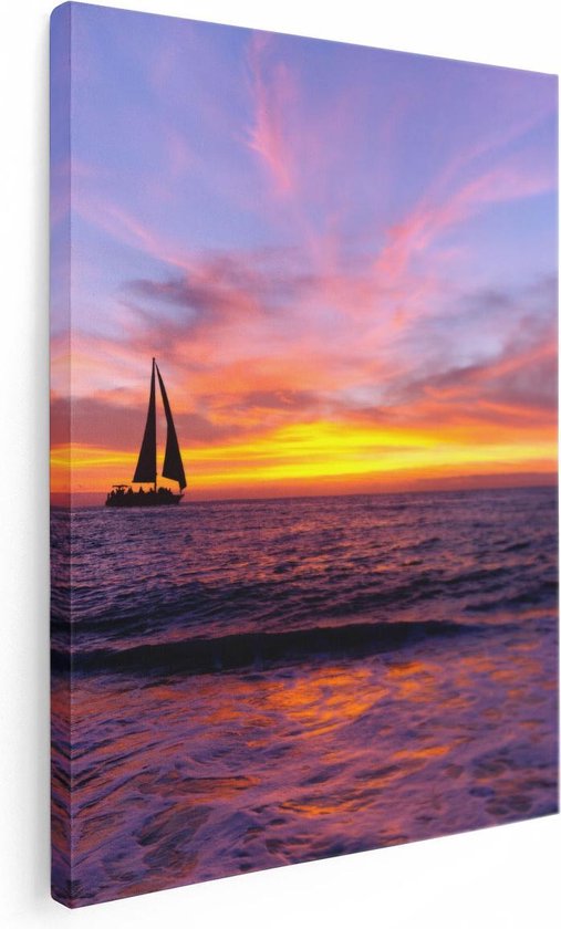 Artaza Canvas Schilderij Zeilboot Silhouet bij Zonsondergang - 60x80 - Foto Op Canvas - Canvas Print