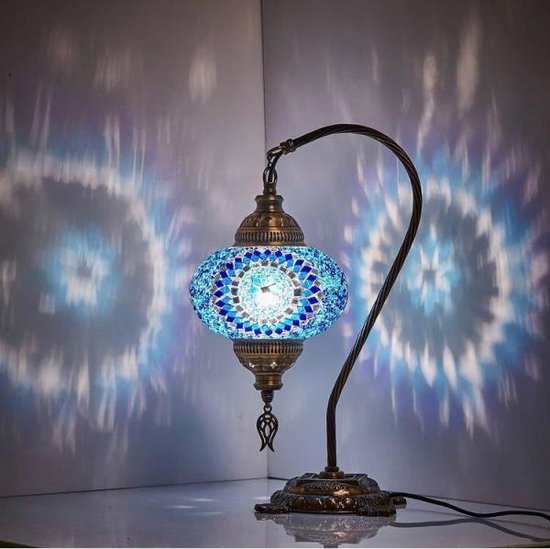Lampe de nuit turque faite à la main beige-bleu 45cm Lampe de table orientale