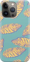 Apple iPhone 13 Pro Telefoonhoesje - Premium Hardcase Hoesje - Dun en stevig plastic - Met Plantenprint - Tropische Blaadjes - Donkergroen