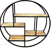 Wall Shelf Metal Wood 80 cm diameter - wandplank - muurtablet - wandrek - planten - muurdecoratie - wanddecoratie - interieurdecoratie - industriestijl - industrieel - landelijk - voor binnen - metaal - hout - tropische houtsoort - acacia