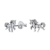 Joy|S - Zilveren paard oorbellen - 8 x 7 mm - geoxideerd