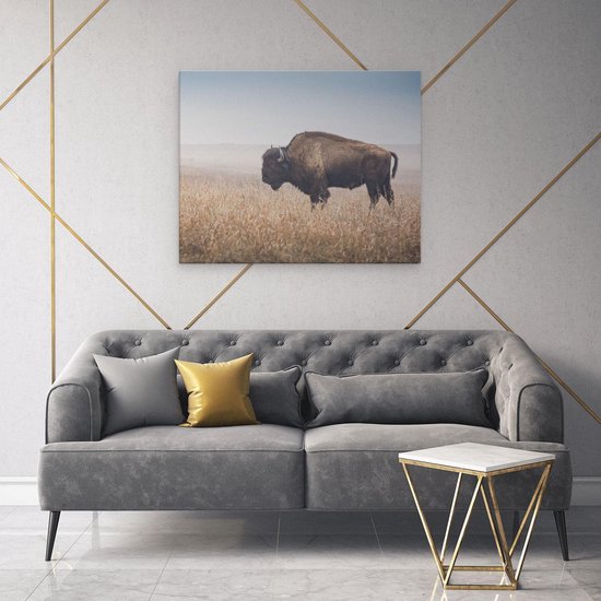 Artaza - Peinture sur toile - Bison dans l'herbe - 100 x 80 - Groot - Photo sur toile - Impression sur toile