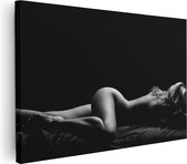 Artaza Canvas Schilderij Vrouw Naakt in Bed - Erotiek - Zwart Wit - 120x80 - Groot - Foto Op Canvas - Wanddecoratie Woonkamer