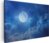 Artaza Canvas Schilderij Volle Maan in de Blauwe Hemel met Sterren - 90x60 - Foto Op Canvas - Canvas Print - Muurdecoratie