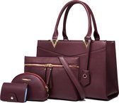 Lubellie® La Viria Vierdelige Handtas set met Dames Handtas - Schoudertas - Clutch - Crossbodytas - Portemonnee - Make up tas - Rood