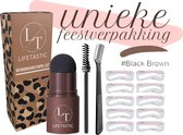 LIFETASTIC® Wenkbrauw stempelset bruin/zwart - Brow stamp brown/black - Waterproof - Met 10 sjablonen - Met borsteltje