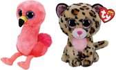 Ty - Knuffel - Beanie Boo's - Gilda Flamingo & Livvie Leopard